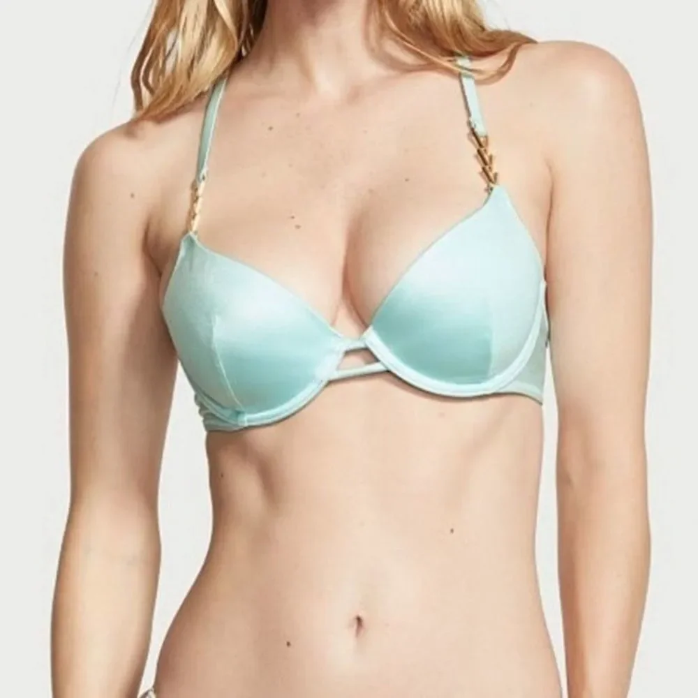 Victoria's Secret chain strap shimmer push up bikini top Sea Foam 👙